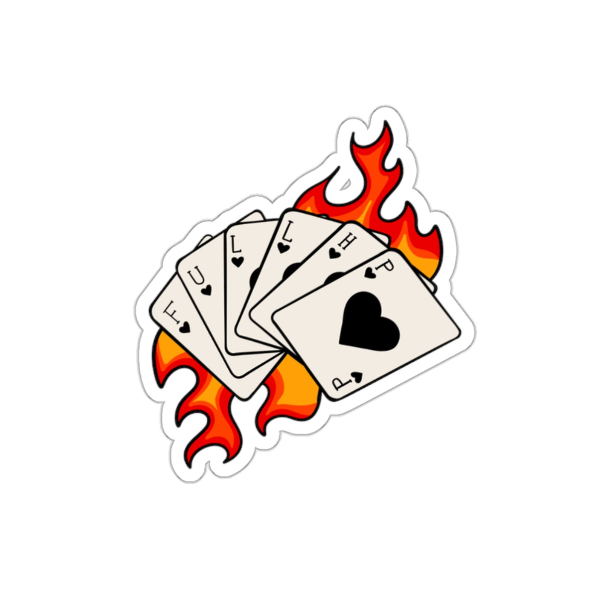 Flaming Poker Cards Die-Cut Sticker — Playing Cards with Flames Sticker