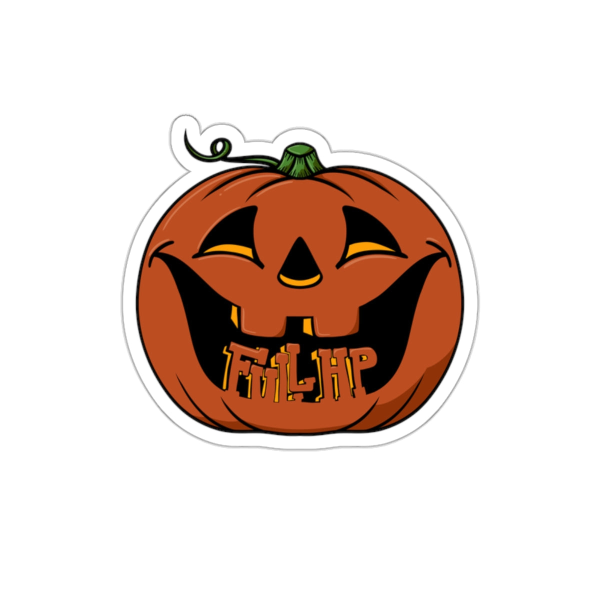 Pumpkin Jack-o'-Lantern Die-Cut Sticker — Halloween Pumpkin with 'FnlHP' Text
