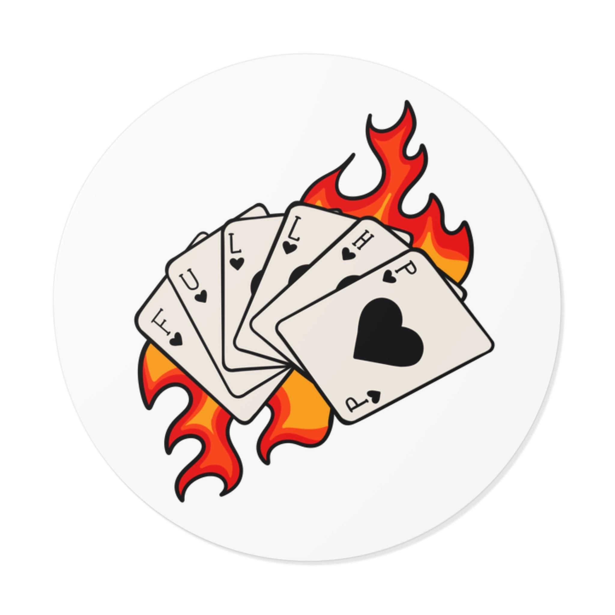 Flaming Poker Cards Round Vinyl Sticker — ‘Full House’ Game Night Decal