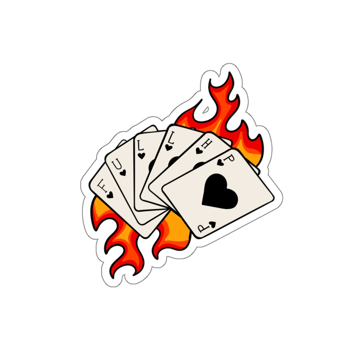 Flaming Poker Cards Die-Cut Sticker — Playing Cards with Flames Sticker