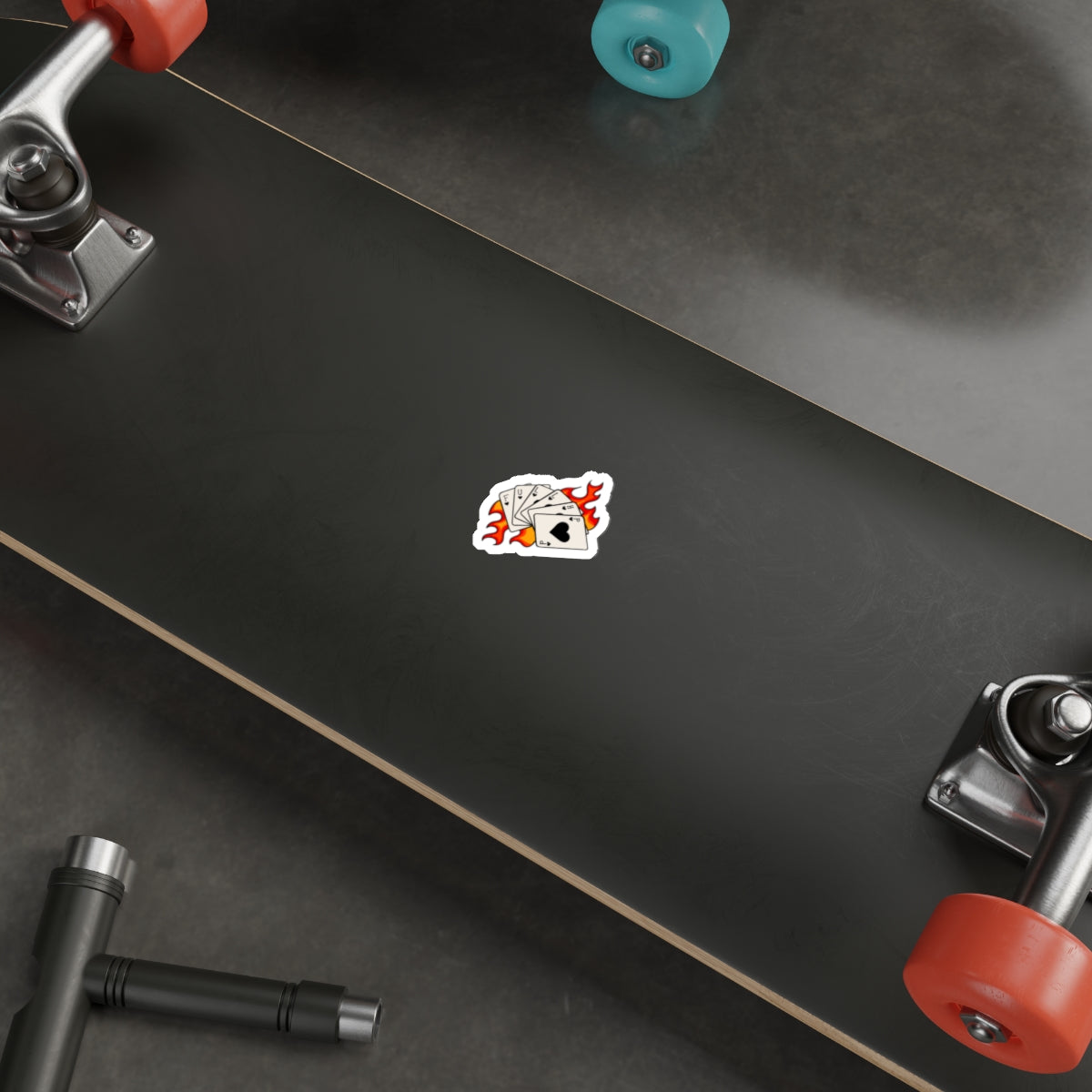 Flaming Poker Cards Die-Cut Sticker — Playing Cards with Flames Sticker